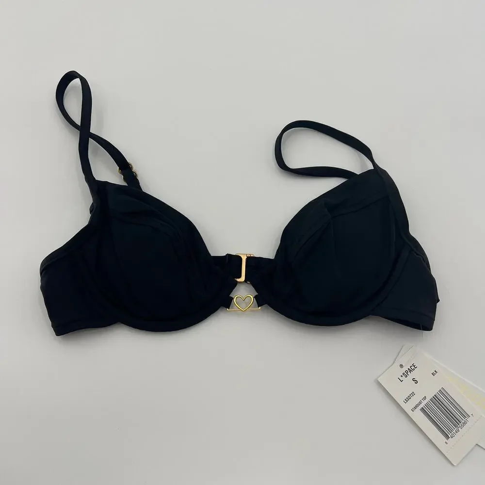 L*SPACE Stardust Bikini Top In Black S